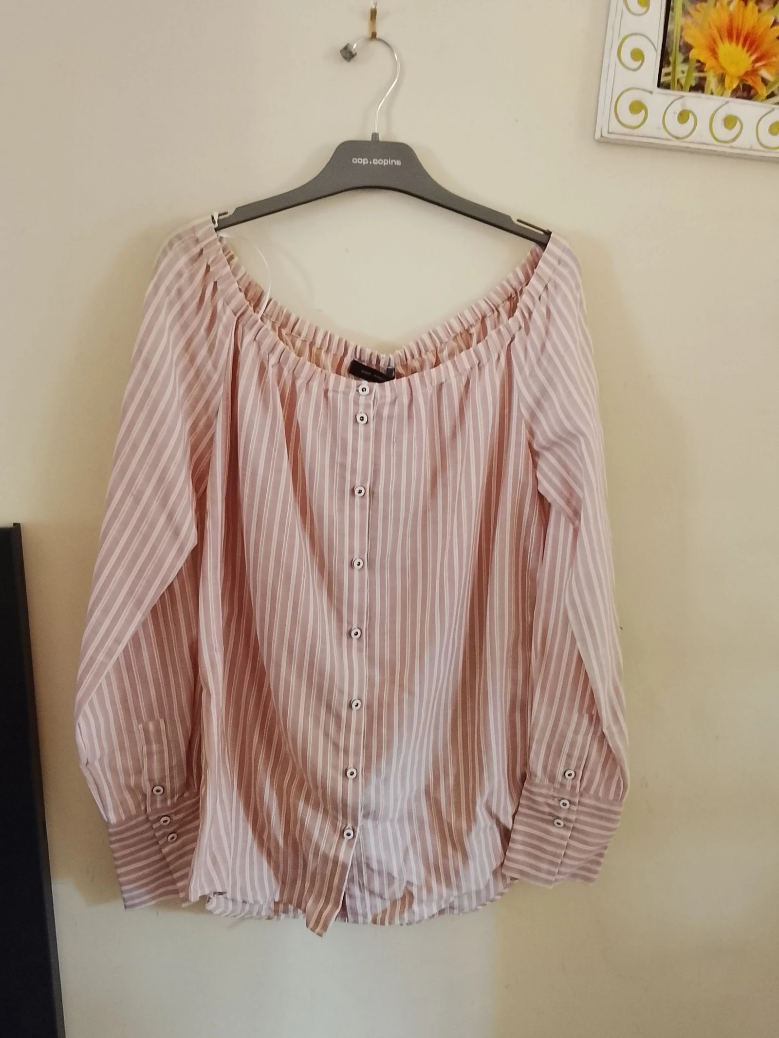 👒COP COPINE NEUF AVEC ÉTIQUETTE TAILLE 40 chemise rayée rose/blanc col bardot 👒